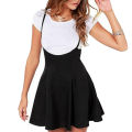 Women Solid Color Shoulder Straps Pleated Hem A-Line Mini Braces Skater Skirt. 