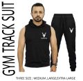 Tracksuit for Men - Summer Sleeveless Hooded Tshirt + Trouser Set, Premium Terry Fabric Soft Export Quality Cotton Blend, Vinyl Dumble Printed Gym Korean Style Fit, Beach & Street Wear, Black Color. 