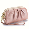 Elegant Genuine Leather Handheld Bag – Women’s Dual Zipper Wallet for Phone & Essentials. 