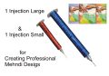 2 Injection and 2 pin for creating mehndi designs. One Small injection and one Large injection.. 