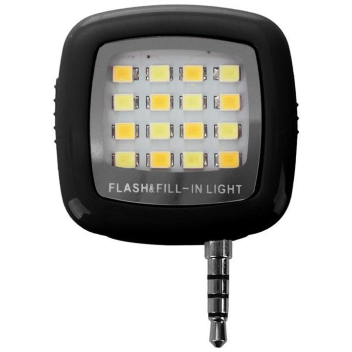 3.5mm Smart Selfie 16 LED Camera Flash Fill Light For Mobile Phone Black
