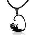 Animal Pendant Black Cat Stitching Necklace Friendship Heart Shape Gold White Cat Cute Couple Jewelry Necklace. 