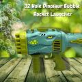 32 Holes Dinosaur Bubble Machine For Kids, Rocket Bubble Blower. 