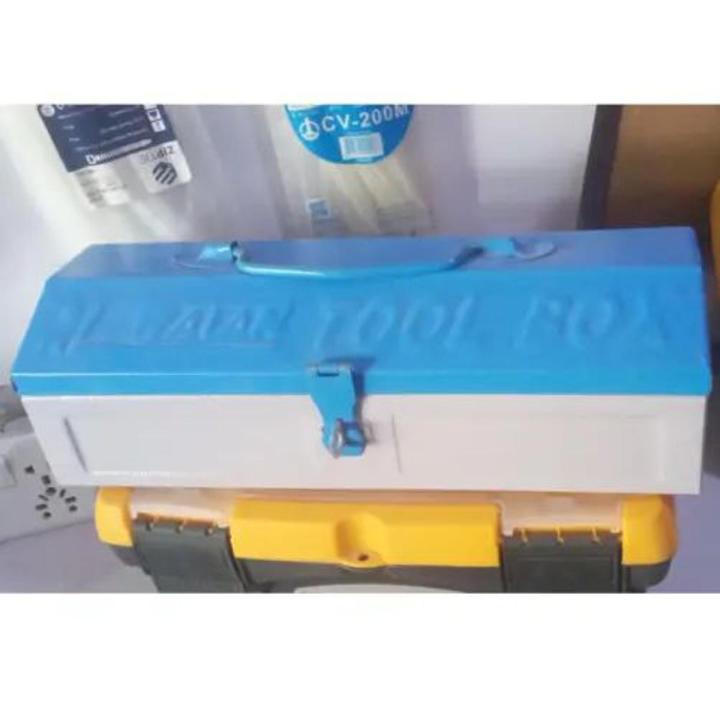 Heavy Duty Metal Tool Box - (12.5 Inch Length) | Hardware Toolbox With Fold Out Trays to Keep Tools Organized | Iron Tool box for multiple use | Small Multi Purpose storage box | High quality Toolbox without tools for bike, motorcycle, car, first aid box