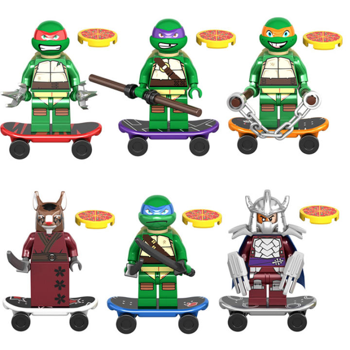 KSZ723 Teenage Mutant Ninja Turtles with skateboard stickers, children's puzzle building blocks, minifigures, toys, foreign trade hot single pack