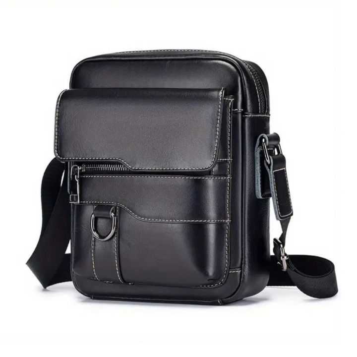 HLNB Small Shoulder Bag for Men Leather Crossbody Man Purse Handbag Satchel Messenger Travel Bags for iPad 9.7" Work Office Business Crossbody Bag