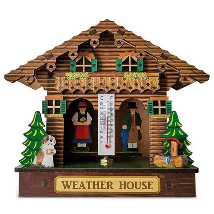 Weather House Forest Weather House with Man and Woman Wood Chalet Barometer Thermometer and Hygrometer Home Decoration