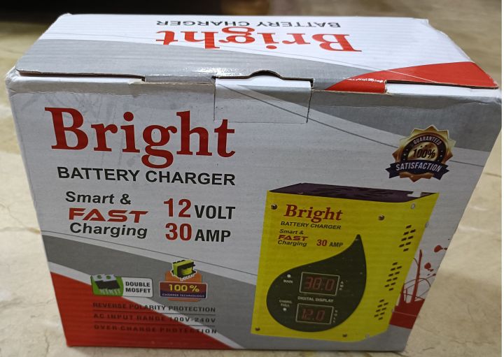 12 Volt battery charger 30A ampere ( Highly Efficient fully automatic battery charges, Intelligent Operation, Charge of Battery VLRA and Lead-Acid Types, auto cut off charging after battery full charged