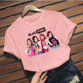 Black pink Korean style printed Summer loose casual ins T-shirt. 