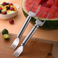 Mosbeha Automatic Watermelon Slicer Stainless Steel Watermelon Cutter with Windmill Design Portable 2-in-1 Fruit Slicer for Camping Parties Melon Cube Cutter Fork for Family Fun. 