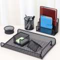 Office Table Stationery Table Set 6 in 1 Desk Organizer Table Set Pen Stationery Holder Stand & Letter Tray Tier Metal Mesh. 