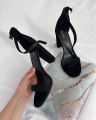Women Fashion 3 Inches Block Heels Sandals Luxurious Fairy Style Glamour  Embellished Chunky Faux Suede Comfortable and Stylish for Any Occasion for Summer Black. 
