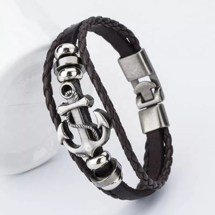 Wholesale Distributors Needed Men Bracelet Fashion Punk Leather Anchor