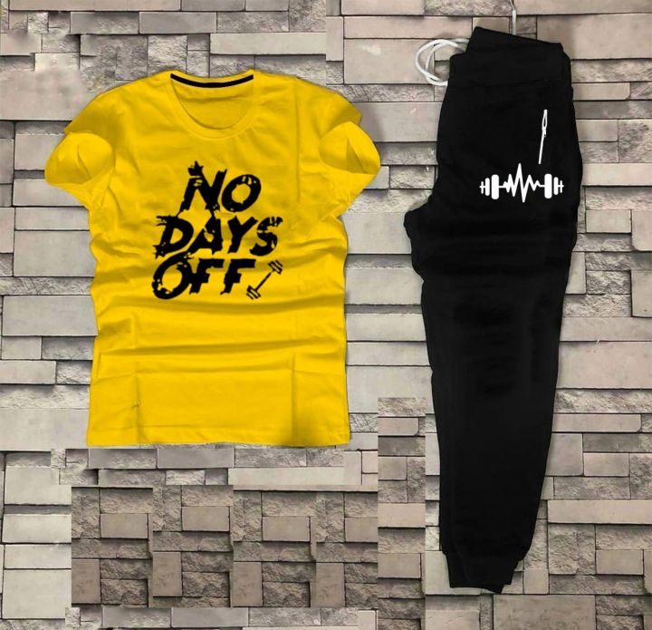 New Trendy Tracksuit No Days Off For Mens Summers T shirt and Trouser