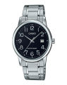 CASIO BLACK DIAL WITH DATE & SILVER BRACELET MEN'S WATCH - MTP-V002D-1BUDF. 