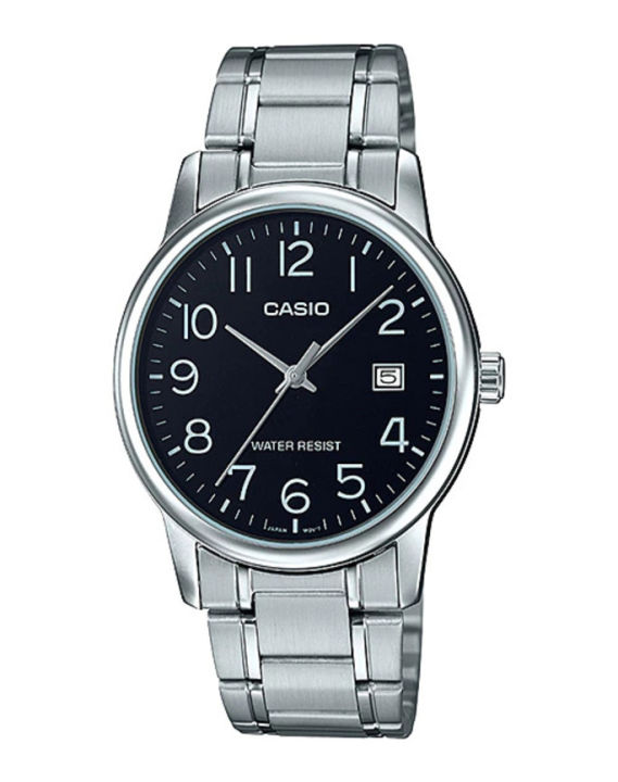 CASIO BLACK DIAL WITH DATE & SILVER BRACELET MEN'S WATCH - MTP-V002D-1BUDF