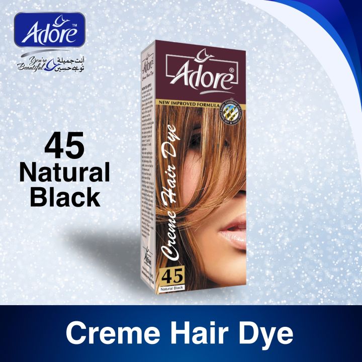 Adore Hair Color 45 Natural Black (Creme Hair Dye) by Adore Pakistan