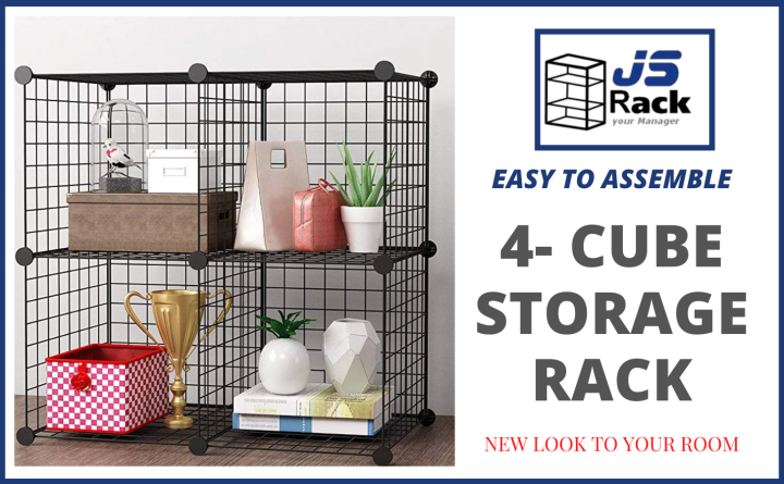 Jsrack Metal Wire Cube Storage 4 Cubes Rack Modular Storage Shelf Closet Black