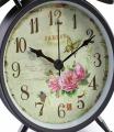 Big Size Retro Vintage Bedside Twin Bell Alarm Clock With Loud Alarm And Nightlight (Black Case - Roses). 
