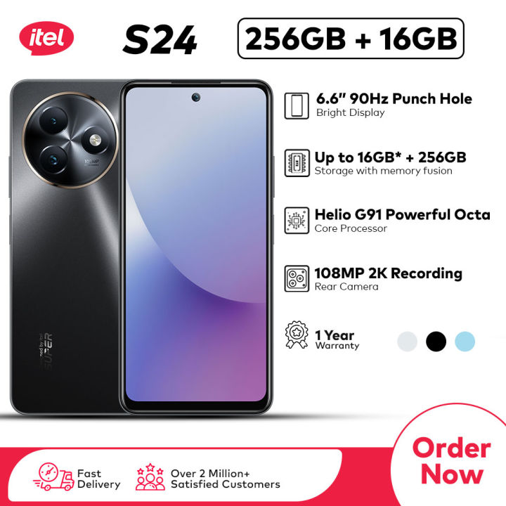 itel S24 16GB* RAM + 256GB Storage with Memory Fusion | 108MP Ultra Clear Camera | Helio G91 Powerful Processor | 6.6″ HD+ 90Hz Punch Hole Display | 5,000mAh Battery with 18W Fast Charging| PTA Approved & 12 Month's Official Warranty