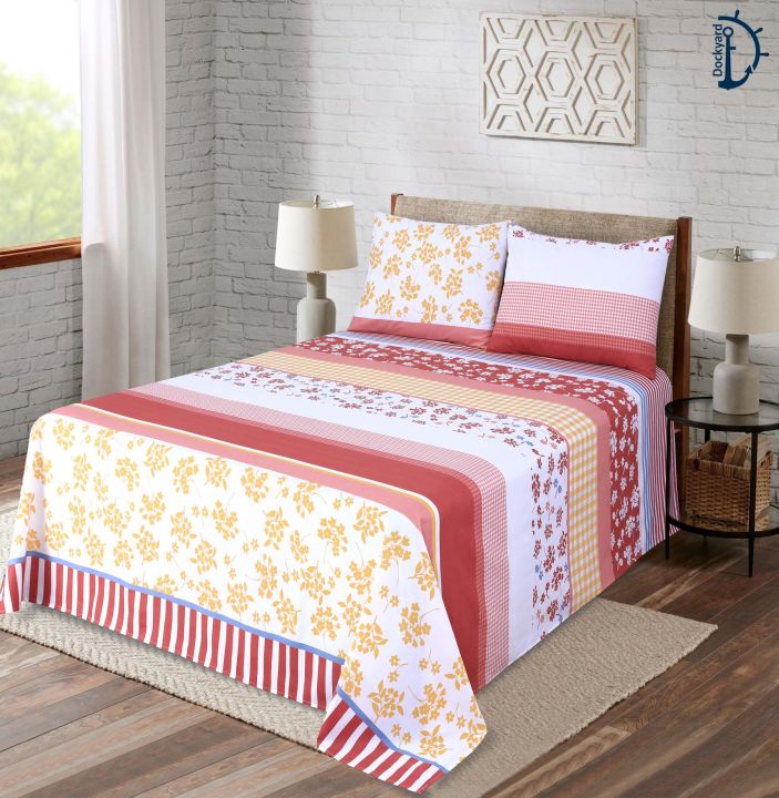 SINGLE Printed Bed Sheet Set with pillowcase | Cotton Sheet | 58 x 94 Inches