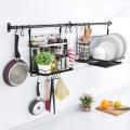 Wall Mounted Plates Dish Cutlery Glass Pot Lid Rack, Hanging Spice Rack Set, Rail Rack with 10 Removable S Hooks for cookware, Storage Organizer for Kitchen. 