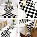 Classic Black White Checkered Table Runner Polyester Racing Theme Party Table Decor Soccer Goal Cup Wedding Table Runners. 