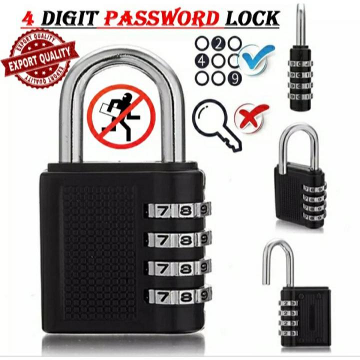 Heavy Duty 4 Dial Digit Combination Lock Weatherproof Security Padlock Outdoor Gym Trunk Safely Code Lock Black 80*43*14mm