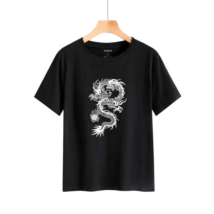 Dragon Printed Cotton Half Sleeves O Neck T Shirt For Men And Women