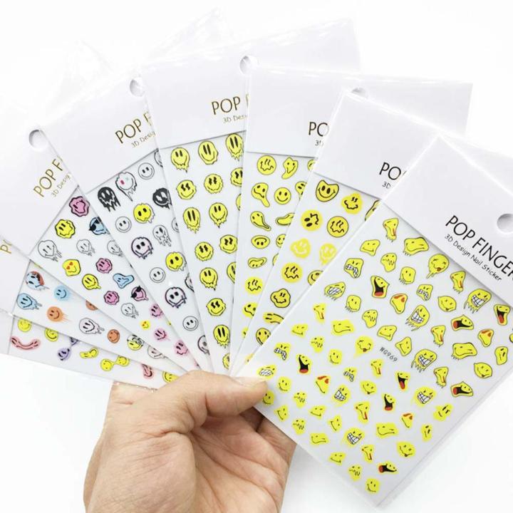3D Smile Nail Art Stickers Nail Decals For Nails Trippy Smiley Face Self-Adhesive Manicure Japanese Design DIY Happy Accessories