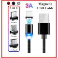 Original QC 3.0 Magnetic Fast Charging Cable + Data Cable 3A For Micro USB Android - iPhone - Type C - All in One in one Braided LED Fast Charging Cable- 3in1. 