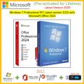 Windows 7 Professional SP1 Genuine 2025 Latest with Microsoft Office 2016/2024 (Pre-activated for Lifetime 32bit - 64bit) Multilingual + USB...(2 in 1). 