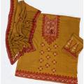 Mustard Color 3 Piece Unstitch Sindhi Embroidery Suit/Traditional Suit/Sindhi Embroidery/Aari Embroidery Machine. 