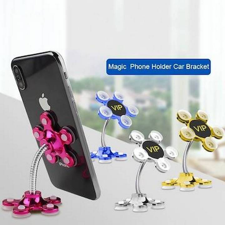 Rotatable 360 Degree Metal Flower Magic Suctionable Cup Mobile Phone Holder Car Stand