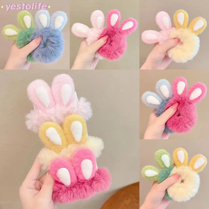 [Y] Autumn Winter Rabbit Ears Plush Hair Rope Children Cute Cartoon ...
