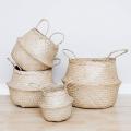 Natural Woven Handmade Rattan Seagrass Belly Foldable Wicker Storage Baskets. 