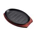 Cast Iron Steak Sizzler plate Non-stick Platter with Wood Underline - 10 inches x 6 inches Pan Hot Plate Sizzling Pan Steak Plate - KitchenCo. 