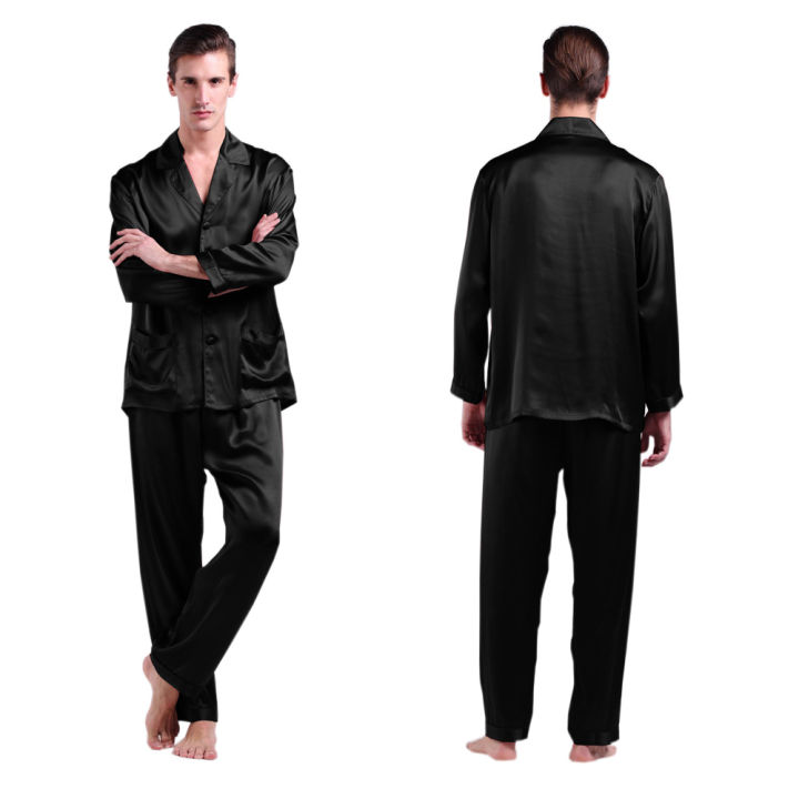 Classic Satin Long Sleeve Shirt & Pants Pajama Set For Men - Enjoy Comfort And Style With Elegant Nightwear
