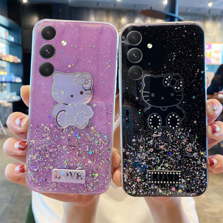 For Samsung Galaxy A15 Case Shiny Ring Cases Glitter Soft Transparent Kitty Stars Moon Girls for Samsung Galaxy A15 Back Cover