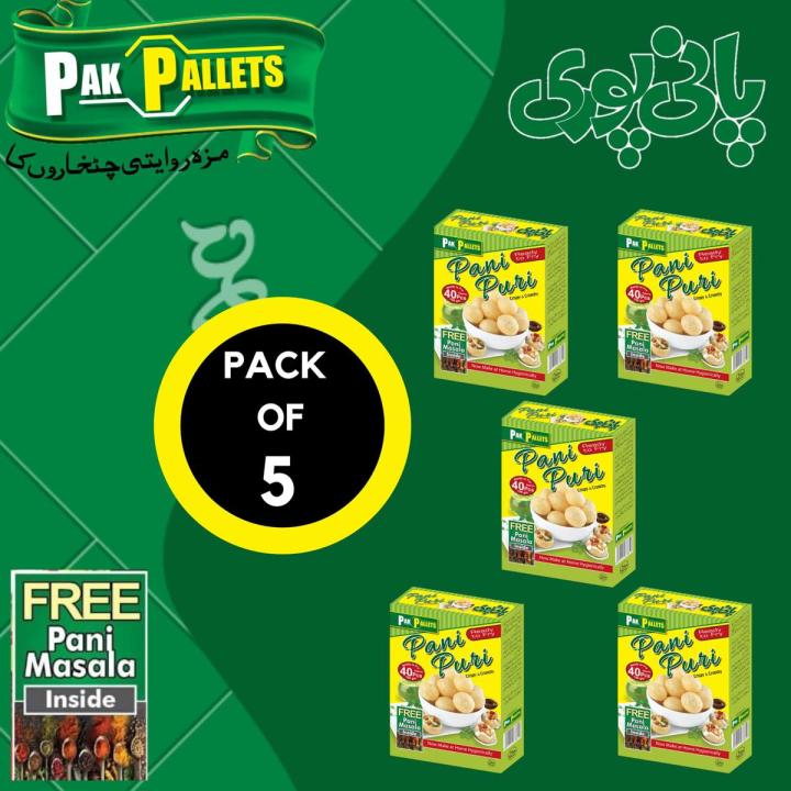 Pack of 5 Pani Puri, Ready to fry Pani Puri, Spicy Gol Gappay, Homemade pani puris, Gol gappay with free pani masala, single box have almost 40 pallets.