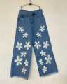 Wide Leg Flower Design Printed Jeans Flapper For Girls and Womens. 