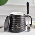 Simple Ceramic Coffee Mug with Lid Spoon Creative White Hot Chocolate Mugs for Couple Student Home Milk Coffee Mug Gift MM50MK. 
