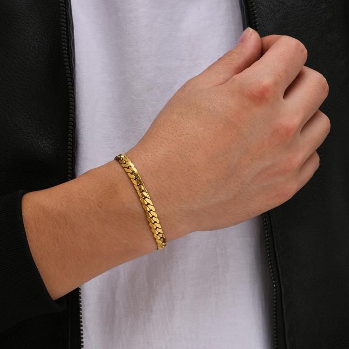 【HOT】 Punk Cool Style Gold Color Simple Chain Bracelet For Men
