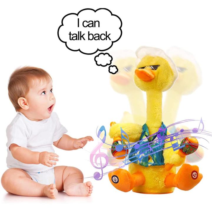 Talk Back Duck Toy, Electric Dancing Light Up Rattles Baby Toys, Talking Toy Repeats What You Say Wriggle Interactive Plush Toy Dancing Duck Singing 60 Songs