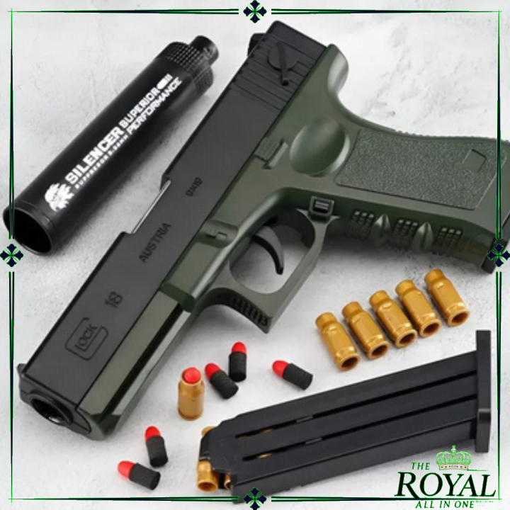 Realistic Glock-Style Soft Bullet Toy Gun - Shell Ejection Foam Dart Blaster, Manual Airsoft with Silencer, Safe Foam Shooting Toy for Kids & Adults, Outdoor & Indoor Play