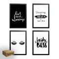 Set of 4 Fashion Inspirational Quotes Wall Art - 12 × 8 Inches | Aesthetic Pictures Wall Frames For Room Decor With Trendy Posters - White Frame | Ready To Hang. 