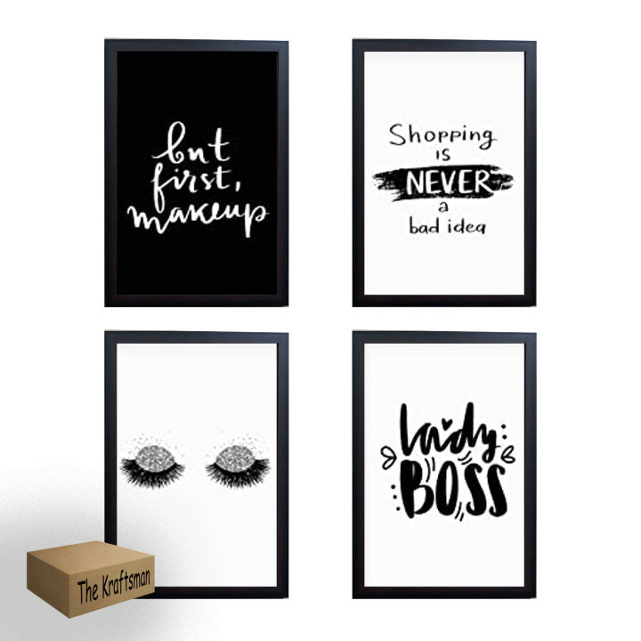 Set of 4 Fashion Inspirational Quotes Wall Art - 12 × 8 Inches | Aesthetic Pictures Wall Frames For Room Decor With Trendy Posters - White Frame | Ready To Hang