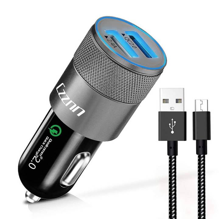 Car Charger, Czznn Quick Charge 2.0 Dual USB Car Adapter Smart Charging for Samsung Galaxy Note with 3Ft Micro USB Android Cable