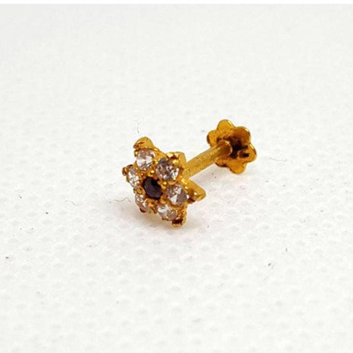 Pure Gold Jewellers-White Stone Star Shape Gold Nose Pin for Bridal-Gold Nose stud White Color and Elegant Designs for women and girls