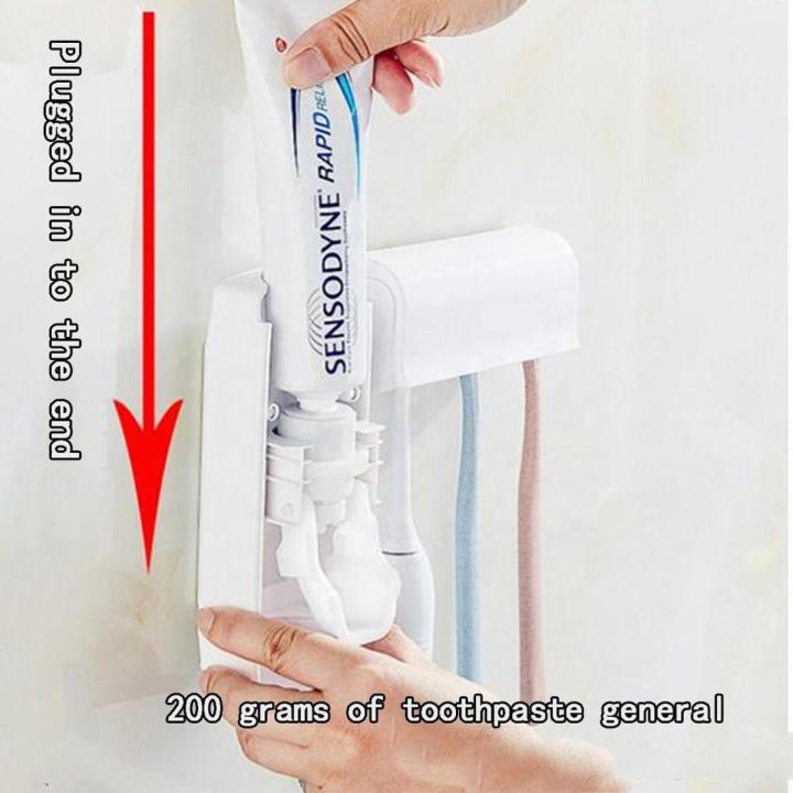 Toothpaste Dispenser With 5 Brush Holder Wall Mounted Automatic Hands ...